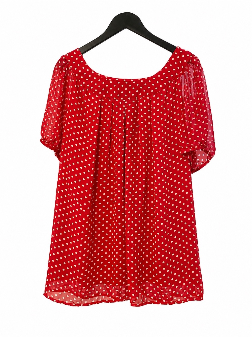 DressBarn Red White Polka Dot Sheer Pleated Blouse 2X